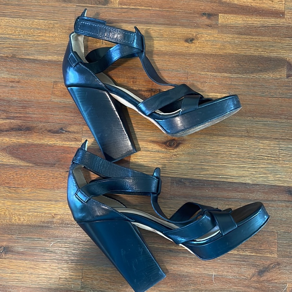 D&G Dolce‎ & Gabbana Black Leather Strappy Sandals Super Chunky Heels - 40.5 10 - Picture 5 of 16